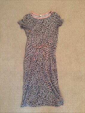 7th Ray Gray and Pink Leopard Midi Dress with Tie Waist